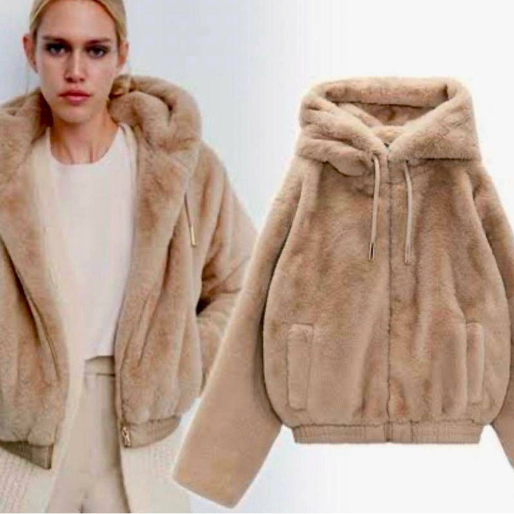 Zara faux fur hooded jacket